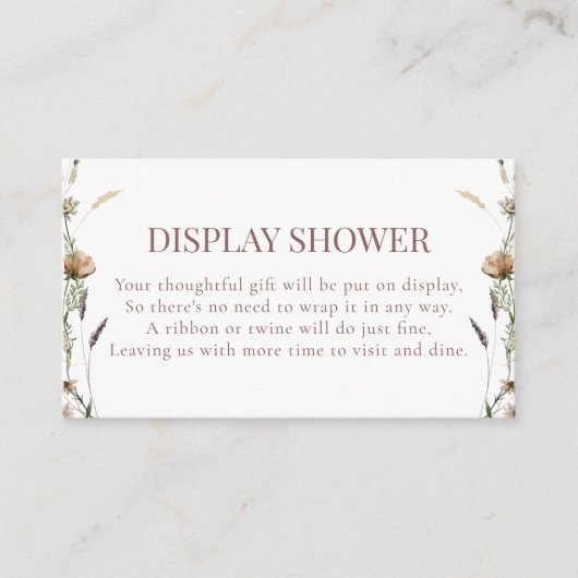 水彩の野生の花をあしらった華やかなブライダルシャワーディスプレイ エンクロージャーカード (正面)