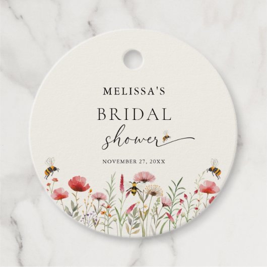 水彩の野生の花をイメージした ブライダルシャワーの装飾 フェイバータグ (正面)