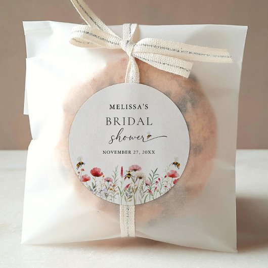 水彩の野生の花を意味する Bee のブライダルシャワー ラウンドシール