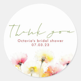 水彩の野生の花 エレガント かわいい サンクス ラウンドシール