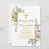 水彩の野生の花 セージグリーン 看護師 卒業パーティー 招待状 (正面)