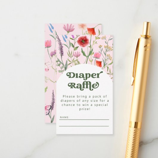 水彩の野生の花 ピンク おむつくじ エンクロージャーカード (正面/裏面インサイチュ)