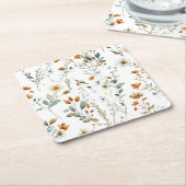 水彩の野生の花　ボヘミアンスタイル スクエアペーパーコースター (アングル)