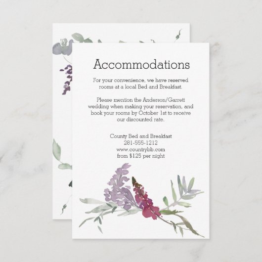 水彩の野生の花 ラベンダー 花 エンクロージャーカード (正面/裏面)