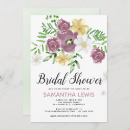 水彩の野生の花 春 夏 ウェディングシャワー 招待状