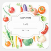 水彩の野菜パターンシードセーバーエンベロープ スクエアシール (正面)