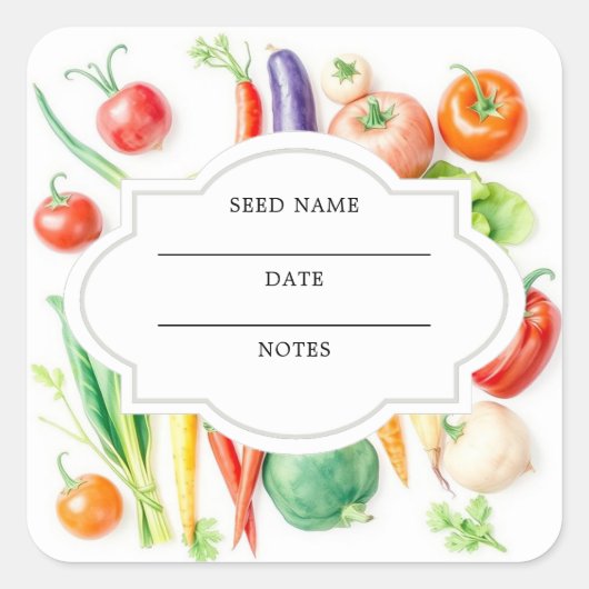 水彩の野菜パターンシードセーバーエンベロープ スクエアシール (正面)