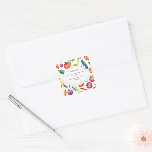 水彩の野菜パターンシードセーバーエンベロープ スクエアシール (封筒)