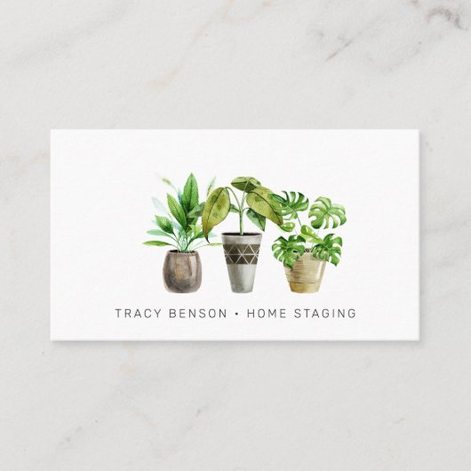 水彩の鉢植えのビジネスカード 名刺 (正面)