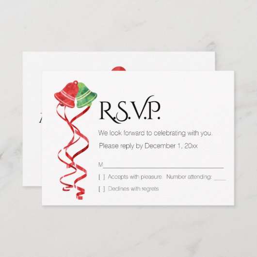 水彩の鐘/クリスマスウェディング/出欠確認カード 招待状 (正面/裏面)