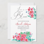 水彩の開花緑フローラブライダルシャワー 招待状 (正面)