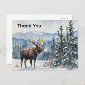 水彩の雪中でのカモシカの感謝カード ポストカード (正面/裏面)