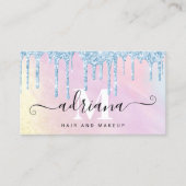 水彩の青いグリッターは髪を落とし、化粧をする 名刺 (正面)