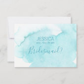 水彩の青い水が私の花嫁の付き添いになるの? 招待状 (正面)