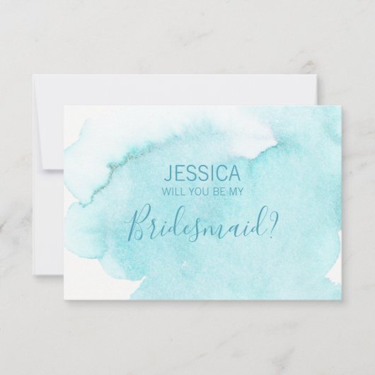 水彩の青い水が私の花嫁の付き添いになるの？ 招待状 (正面)