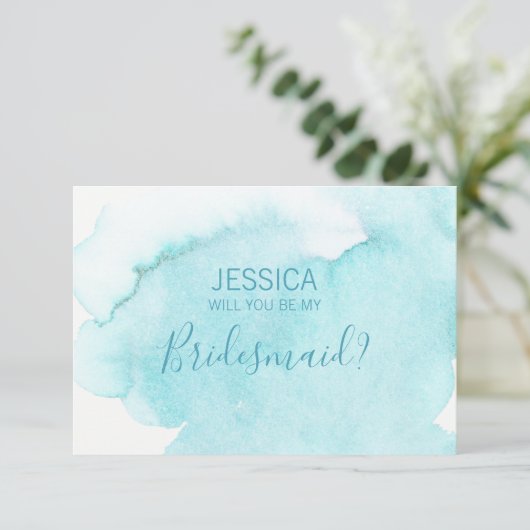 水彩の青い水が私の花嫁の付き添いになるの？ 招待状 (スタンド正面)