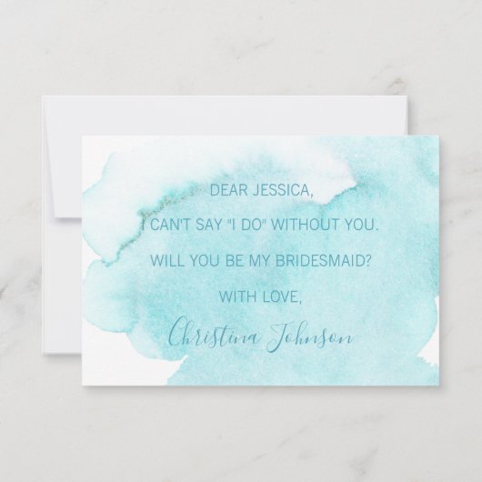 水彩の青い水が私の花嫁の付き添いになるの? 招待状 (裏面)
