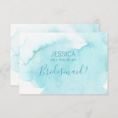 水彩の青い水が私の花嫁の付き添いになるの？ 招待状 (正面/裏面)