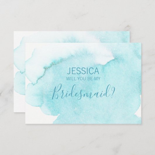 水彩の青い水が私の花嫁の付き添いになるの? 招待状 (正面/裏面)