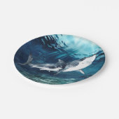 水彩の青い灰色と白いサメの海  ペーパープレート (アングル)