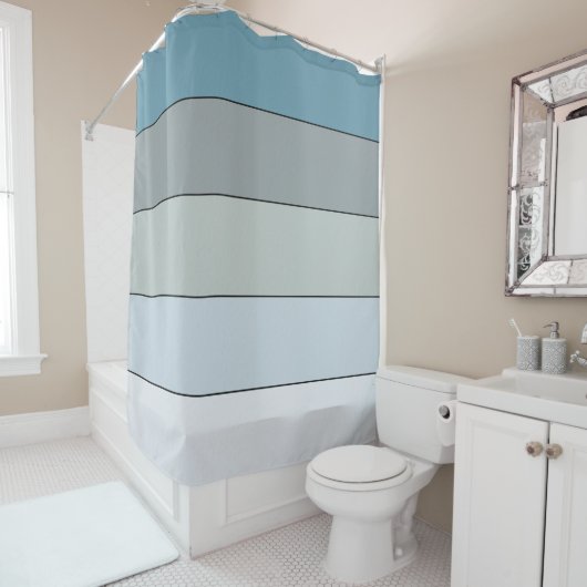 水彩の青とストライプ灰色の紙 シャワーカーテン (インサイチュ)