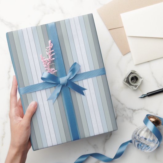 水彩の青とストライプ灰色の紙 ラッピングペーパー (ギフト)