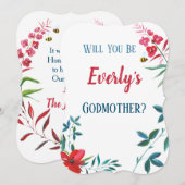 水彩の青と赤の花の植物 招待状 (正面/裏面)