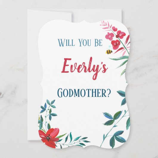 水彩の青と赤の花の植物 招待状 (正面)