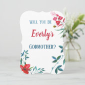 水彩の青と赤の花の植物 招待状 (スタンド正面)