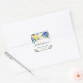 水彩の青と黄色の花のウェディングシャワー スクエアシール (封筒)