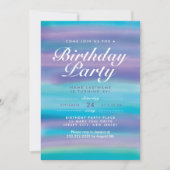 水彩の青紫色の夕空の誕生日パーティー 招待状 (正面)