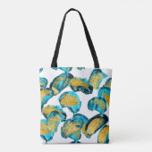 水彩の青、ターコイズ、ゴールドのアート トートバッグ (裏面)