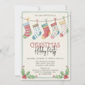 水彩の靴下を使ったクリスマスホリデーパーティー 招待状 (正面)