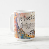 水彩の音符と鳴き鳥の陶磁コーヒーマグ コーヒーマグカップ (正面左)