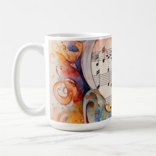 水彩の音符と鳴き鳥の陶磁コーヒーマグ コーヒーマグカップ (左)