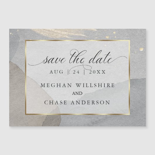 水彩の飛沫が花崗岩の石に着水する - 保存日 マグネット招待状 (正面)