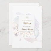 水彩の飛沫と花 n6 | 洗礼 招待状 (正面/裏面)