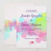 水彩の飛沫 カラフル アブストラクト ウェディング 招待状 (正面/裏面)