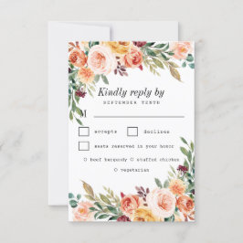 水彩の食事の選択赤面ブルゴーニュ結婚ーズ 出欠カード