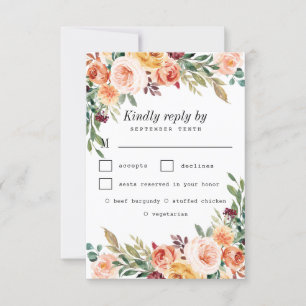 水彩の食事の選択赤面ブルゴーニュ結婚ーズ 出欠カード