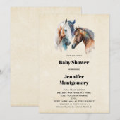 水彩の馬 ボーホー 絵の具垂れ込み ベビーシャワー 招待状 (正面/裏面)