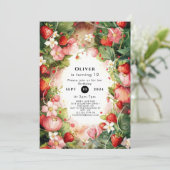 水彩の魔法に満ちたシンプルな苺の誕生日 招待状 (スタンド正面)