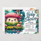 水彩の魔法のキノコのベビーシャワー 招待状 (正面/裏面)