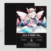 水彩の魔法の妖精の誕生日 招待状 (正面/裏面)