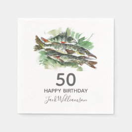 水彩の魚のデザイン 50歳の誕生日パーティー | フィッシング スタンダードカクテルナプキン