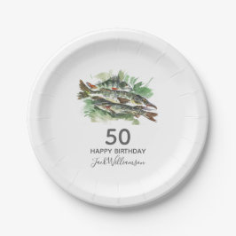 水彩の魚のデザイン 50歳の誕生日パーティー | フィッシング ペーパープレート