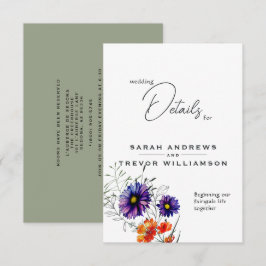 水彩の鮮やかなオレンジとパープルの野生の花 エンクロージャーカード