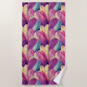 水彩の鮮やかな春の花 ビーチタオル (正面)