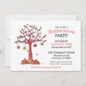 水彩の鳥とカボチャの木のパーティーハロウィーン 招待状 (正面)