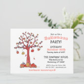 水彩の鳥とカボチャの木のパーティーハロウィーン 招待状 (スタンド正面)